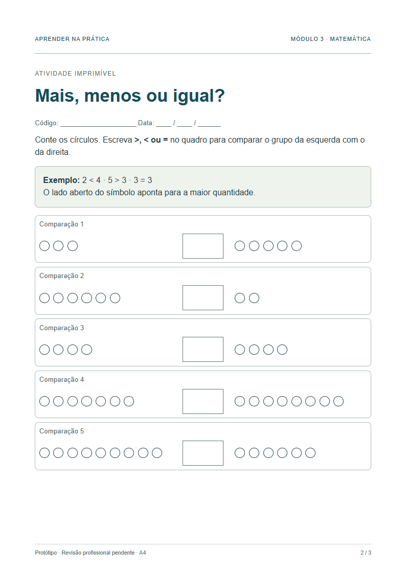 Quantidades em comparação
